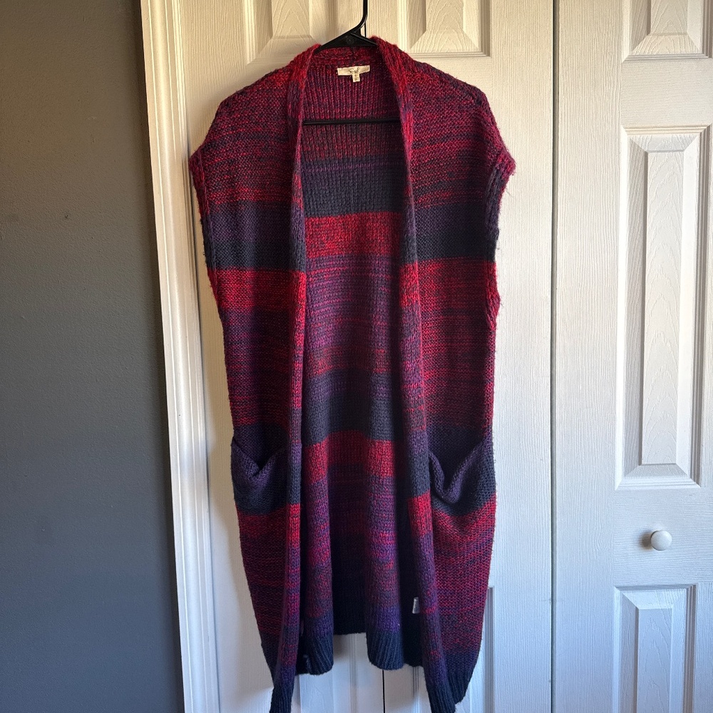 Easel Knit Long Line Sleeveless open Cardigan Oversized S